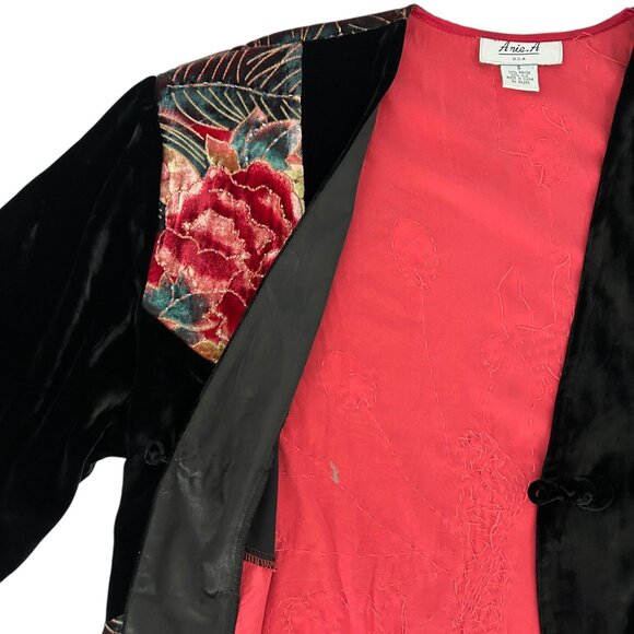 Ania A. Silk Blend Velvet Beaded Sequins Floral Peacock Artsy Kimono Cardigan S - Picture 11 of 16